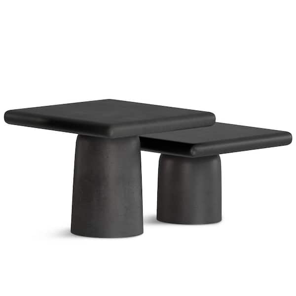 Simpli Home Zachary 21 in. Square Contemporary Cast Aluminum Coffee Table 2 Piece Set in Graphite, Black Nickel, Fully Assembled
