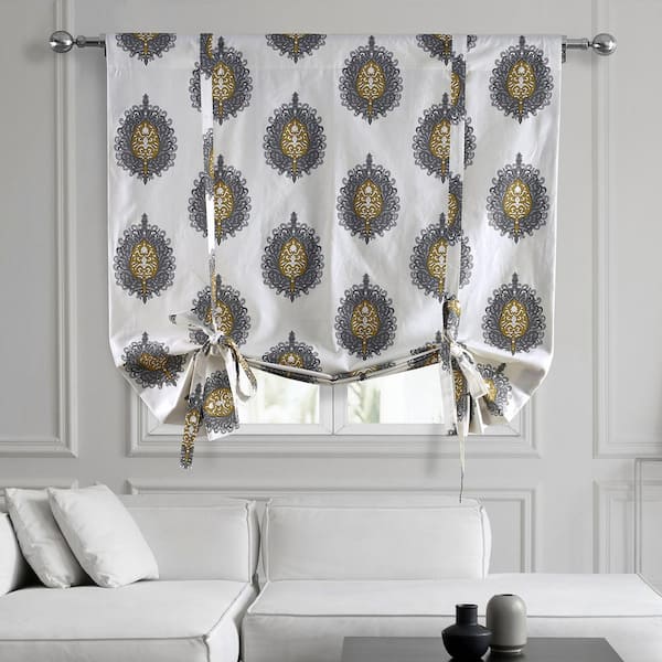Exclusive Fabrics & Furnishings Mayan Gold Printed Cotton 63 in. L x 46 in. W Room Darkening Rod Pocket Tie-Up Window Shade (1-Panel)
