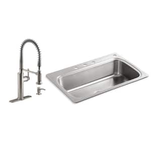 Verse All-in-One Drop-in Stainless Steel 33 in. Single Bowl Kitchen Sink with Sous Kitchen Faucet