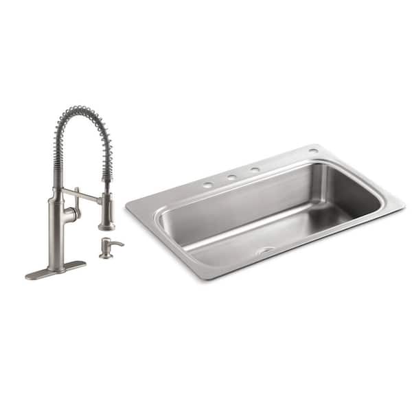 KOHLER Verse Drop-In Stainless Steel 33 in. Single Bowl Kitchen Sink with Sous Kitchen Faucet