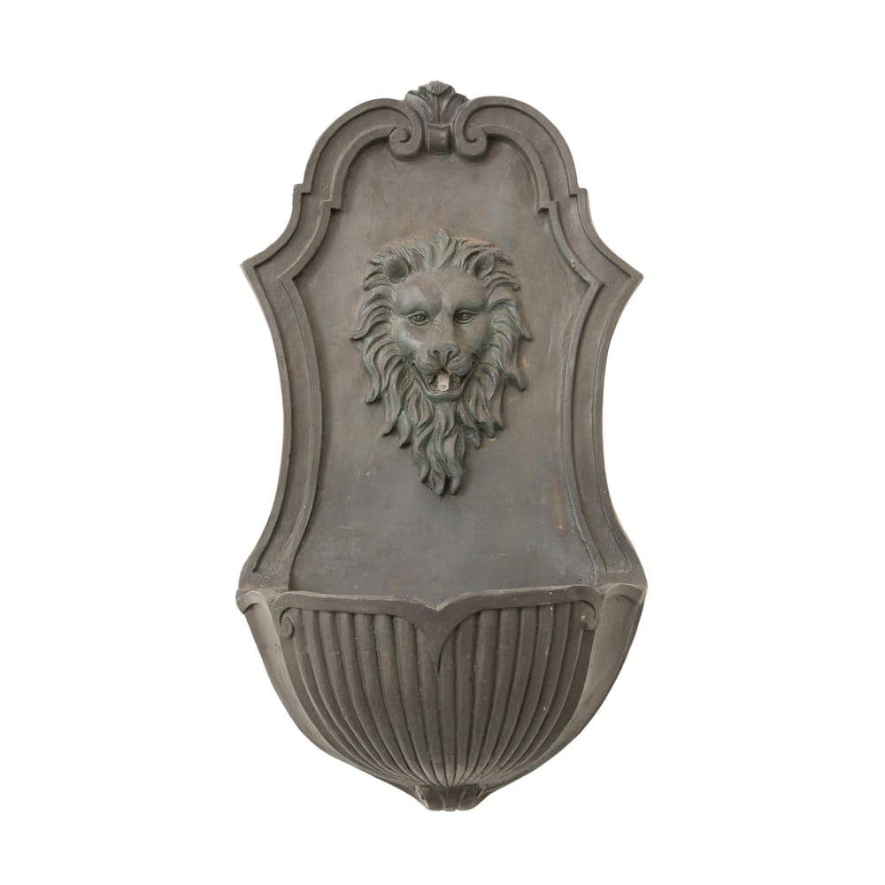 "26"" Solar-Powered Wall-Mounted Lion Head Waterfall Fountain, Resin, Outdoor, Gray" price history on PriceWatchPro