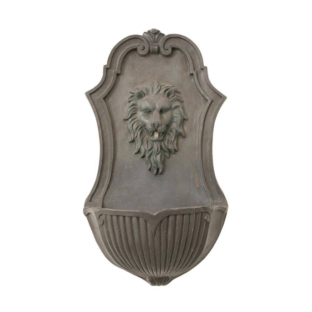"26"" Solar-Powered Wall-Mounted Lion Head Waterfall Fountain, Resin, Outdoor, Gray" price history on PriceWatchPro
