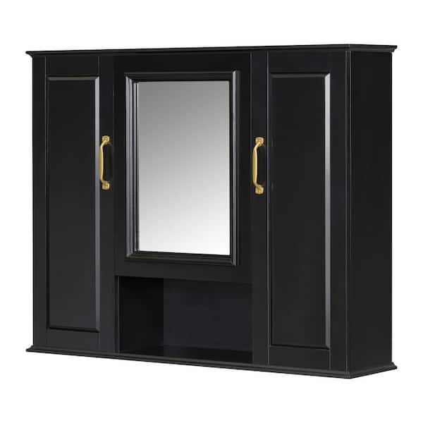 36 in. W x 28.5 in. H Rectangular Wall Mounted Bathroom Medicine Cabinet with Mirror, Black