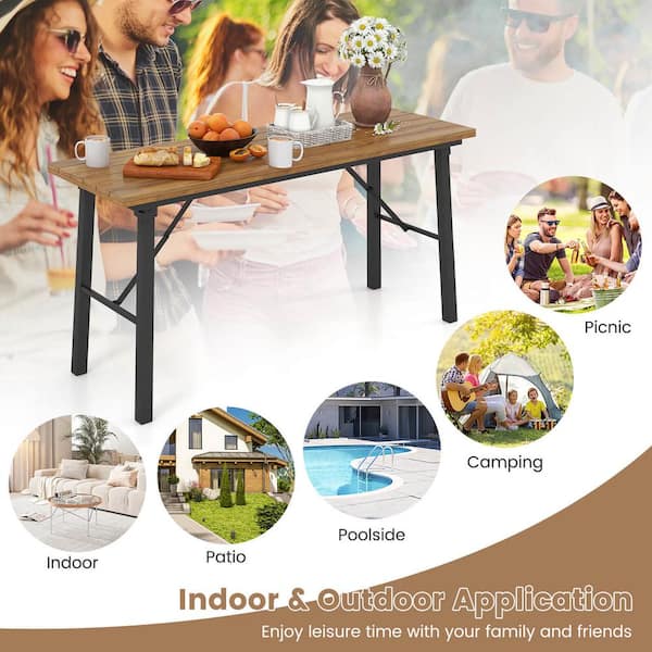 Gymax 59 in. Natural Rectangle Acacia Wood Patio Folding Picnic
