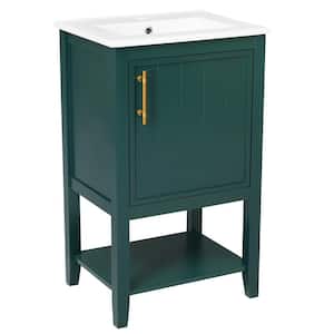 20 in. W x 15.5 in. D x 33.5 in. H Freestanding Bath Vanity in Green with White Ceramic Top, Single Basin Sink and Shelf