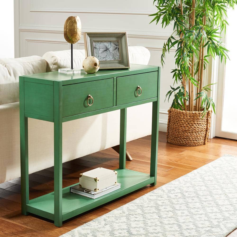 Sadie Turquoise Iron and Wood Console Table with Storage