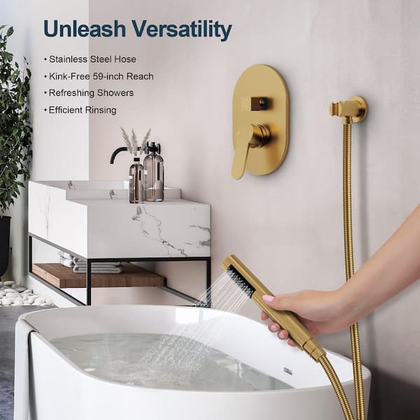 6 Inch Gold Shower Arm With Flange – Ceiling Mounted Solid Brass-Look Stainless Steel Pipe For Rain Heads, NPT 1/2 Inch