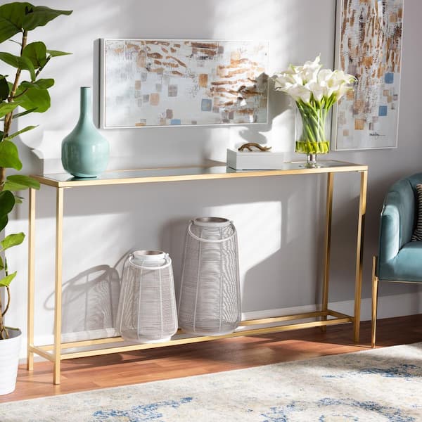 Baxton Studio Alessa 59.8 in. Gold Rectangle Glass Console Table