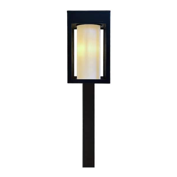 Monteaux Lighting Black Integrated LED Outdoor Solar Pathway Light with Outer Clear and Inner Frosted Glass
