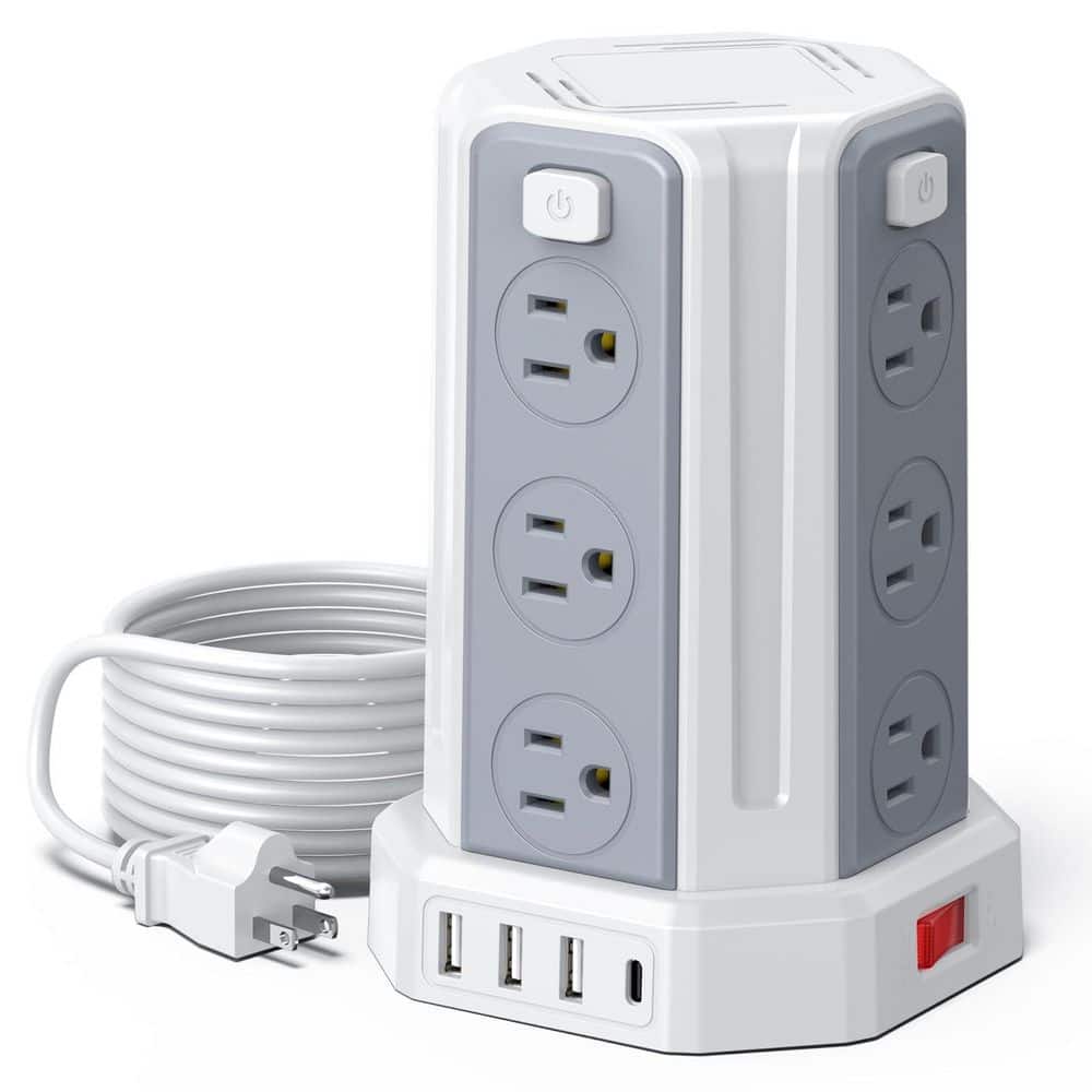 White 10 ft. 12-Outlet Extension Cord with 12 AC Multiple Outlets 4 USB, Power Tower Desktop Charging Station price history on PriceWatchPro