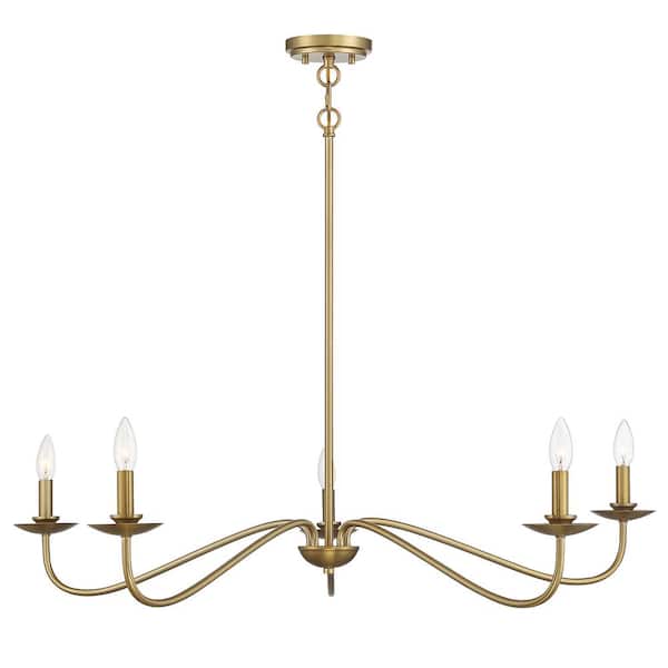 Savoy House 42 in. W x 7 in. H 5-Light Natural Brass Candlestick Chandelier with Curved Arms and No Bulbs Included