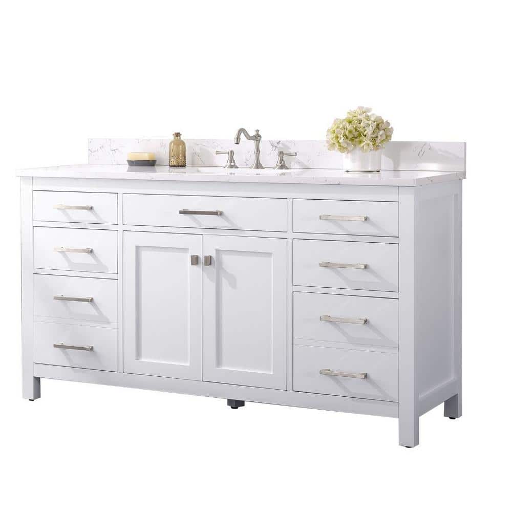 Jasper 60'' White Freestanding Single Bathroom Vanity with Carrara Top