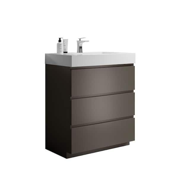 30 in. Single Sink Freestanding Gray Bath Vanity with White Engineered Stone Top (Assembled), Maximized Storage Space
