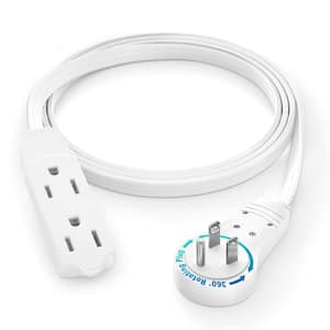 3 ft. 16/3 Light Duty Indoor Extension Cord with 360-Degree Rotating Flat Plug 3-Outlet, 13Amps, White