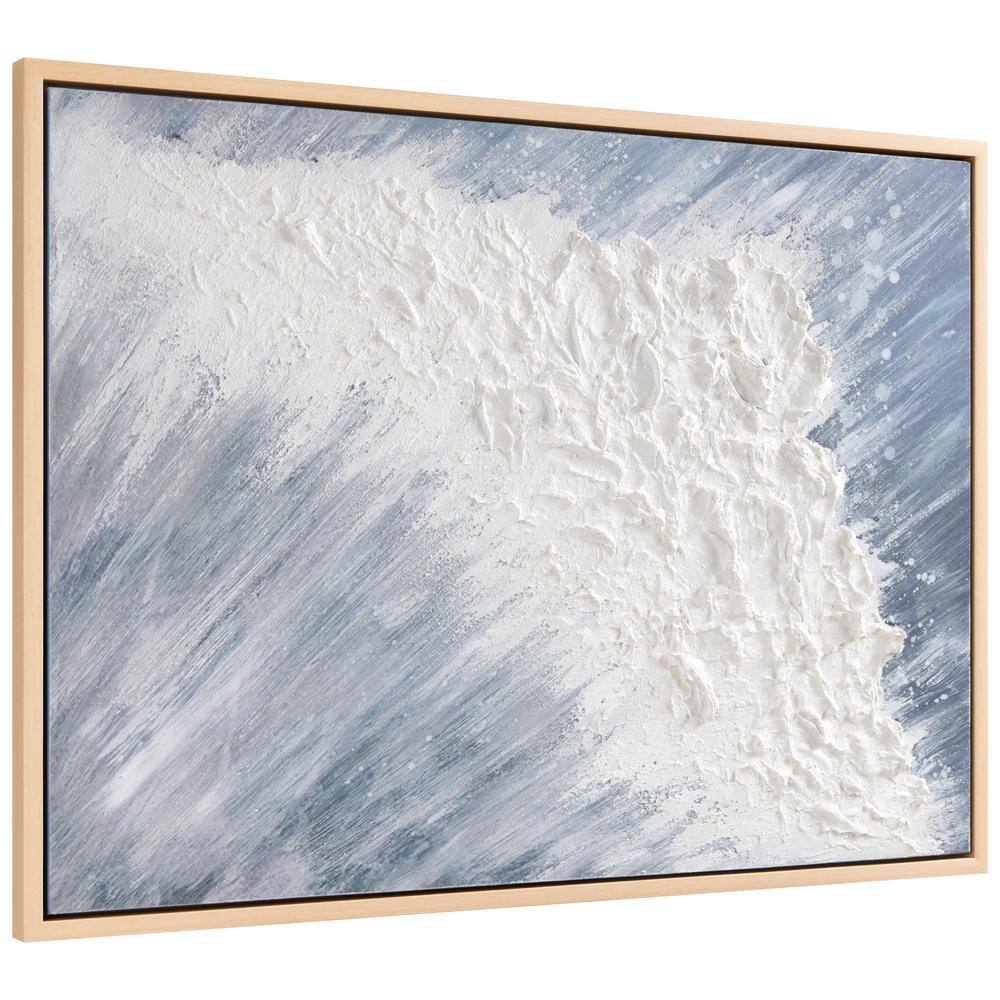 Aqua Splash Blue and White Abstract Canvas Painting, 30" x 40"