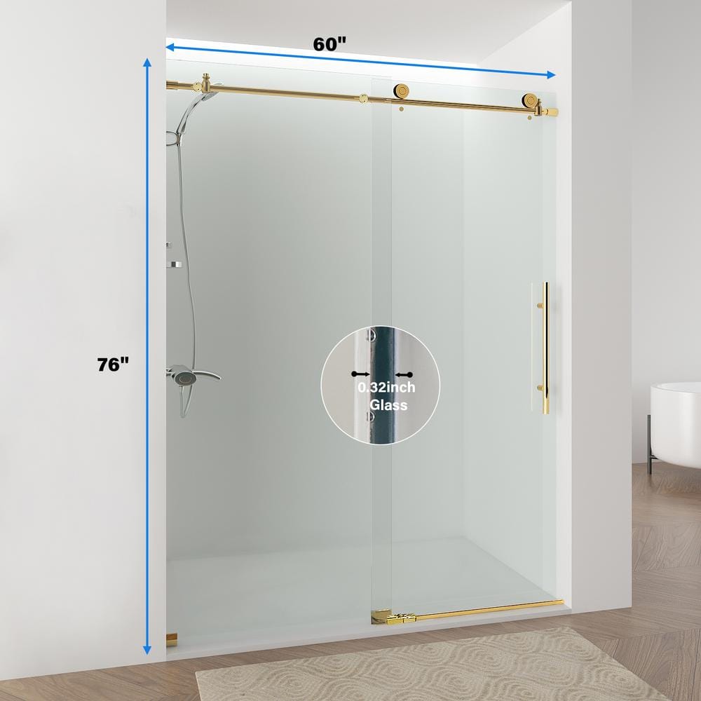 60'' x 76'' Frameless Clear Tempered Glass Sliding Shower Door