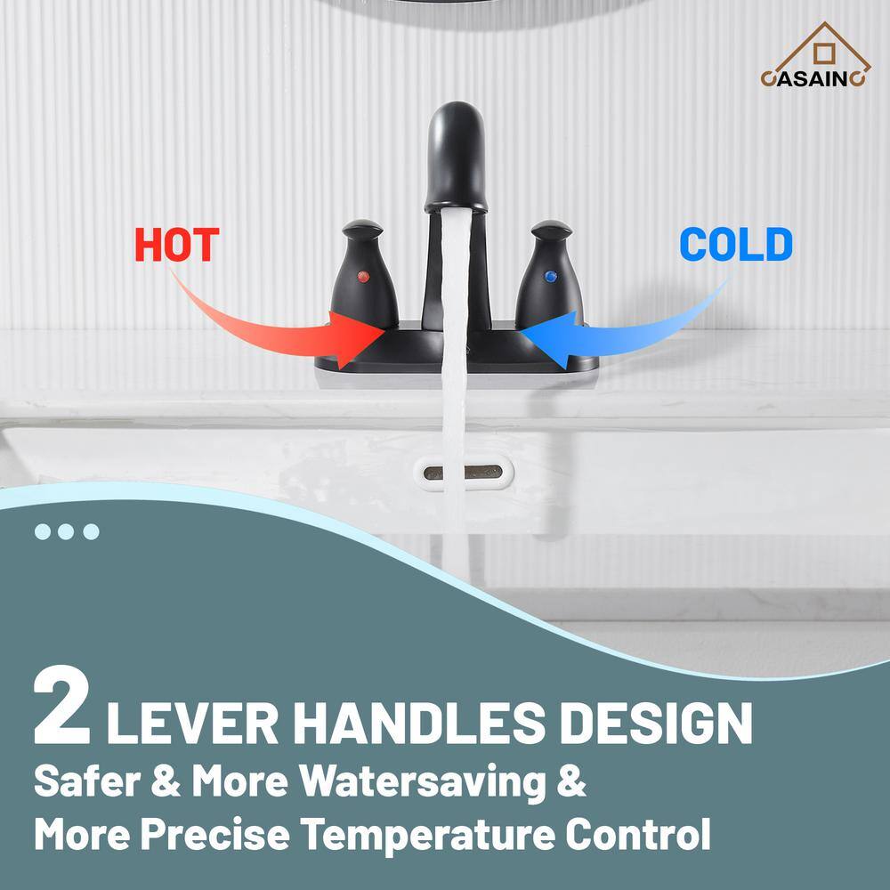 Matte Black Stainless Steel Centerset Bathroom Faucet with Drain
