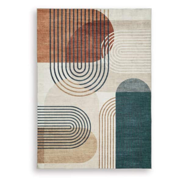 Farrendale 8 ft. x  10 ft. Beige/Blue Geometric Washable Area Rug