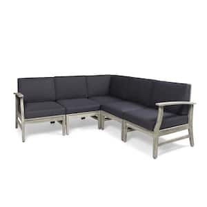 Perla Light Grey 5-Piece Wood Outdoor Sectional Set with Dark Grey Cushions