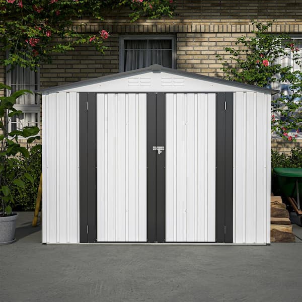 Unbranded 8 ft. x 6 ft. Outdoor Storage Tool Shed, All Weather Metal Shed, 48. sq. ft. Coverage, 2-Lockable Doors, White