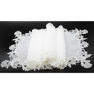 16 in. x 36 in. English Rose Lace Trim Table Runner, White