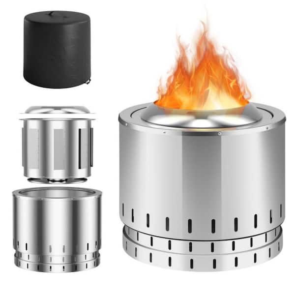 Clihome Smokeless Stainless Steel Fire Pit with Ash Pan for Yard Camping