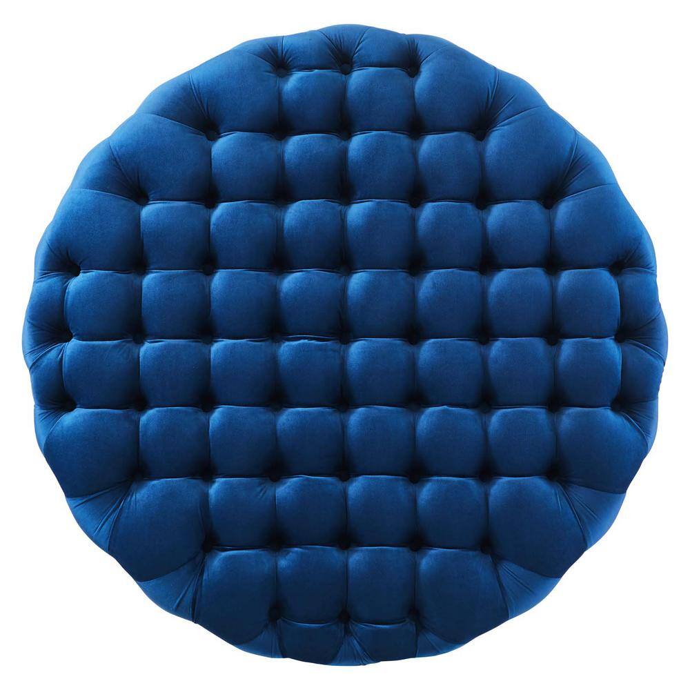 Luxurious Navy Velvet Tufted Large Round Ottoman