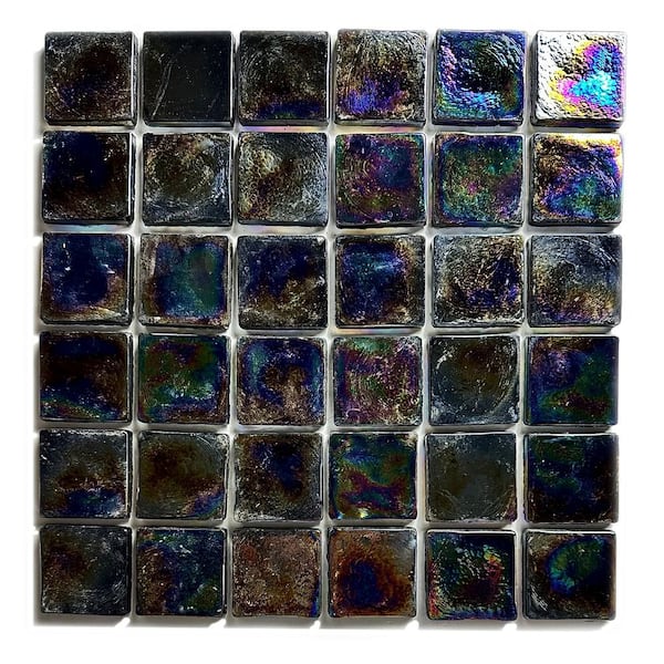 ABOLOS Atmosphere Iridescent Black Square Mosaic 2 in. x 2 in. Recycled Glass Decorative Pool Floor Tile (1 sq. ft./Pack)