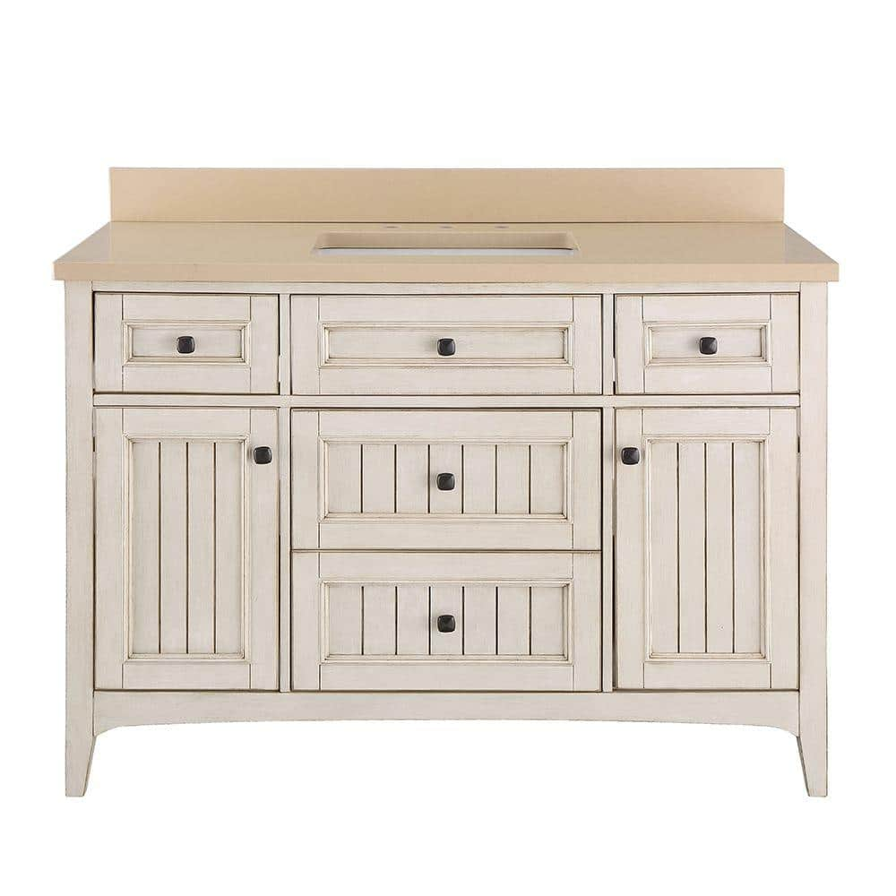 Home Decorators Collection Klein 49 In W X 22 In D Bath Vanity In Antique White With Quartz Vanity Top In Beige Klwvt4922d The Home Depot