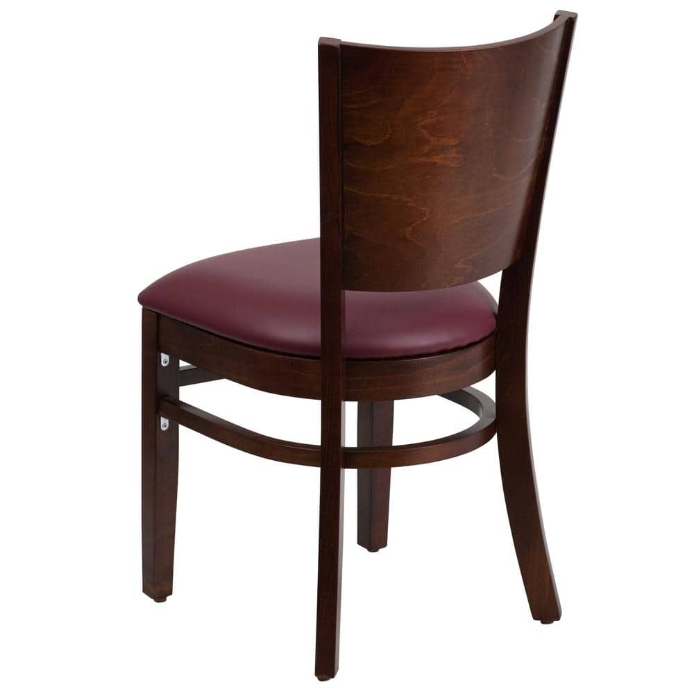 Elegant Walnut Wood Side Chair with Burgundy Vinyl Seat