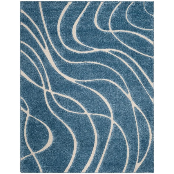 Florida Shag 11 ft. x 15 ft. Light Blue/Cream Solid Color Area Rug