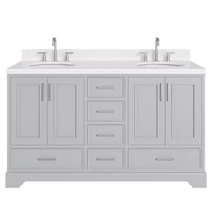 Stafford 60 in. W x 22 in. D x 36 in. H Double Sink Freestanding Bath Vanity in Grey with Carrara White Quartz Top