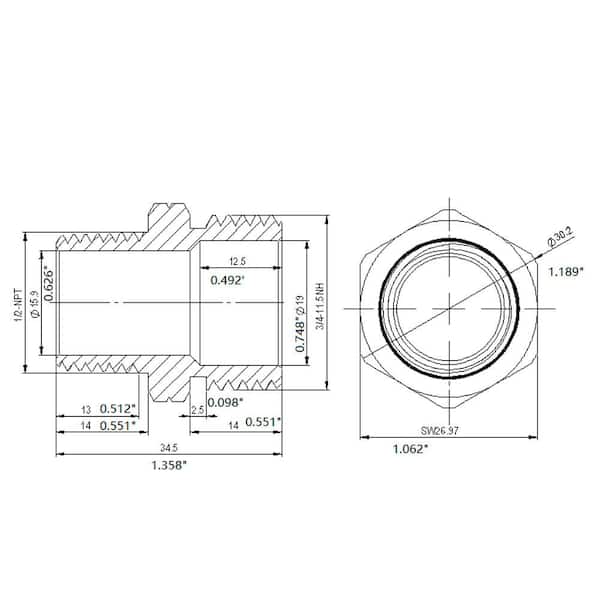 3/4 in. MHT x 1/2 in. MIP Brass Adapter Fitting