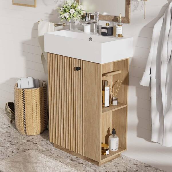 ⟡ Vivi ⟡ Virubi 21.6 in. W Freestanding Wood Color Bath Vanity with White