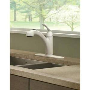 Banbury Single-Handle Pull-Out Sprayer Kitchen Faucet with Power Clean in Ivory