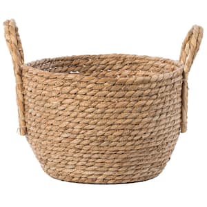 Decorative Round Small Wicker Woven Rope Storage Blanket Basket with Braided Handles