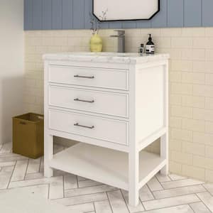 Smania 30 in. W x 22 in. D x 35.63 in. H Single Sink Freestanding Bath Vanity in Matte White with Carrara Marble Top