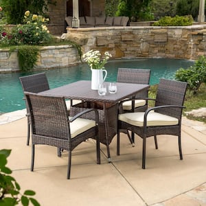 Patterson Multi-Brown 5-Piece Faux Rattan Patio Outdoor Dining Set