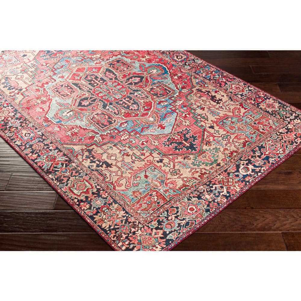 Bright Red Rectangular Synthetic Vintage Area Rug
