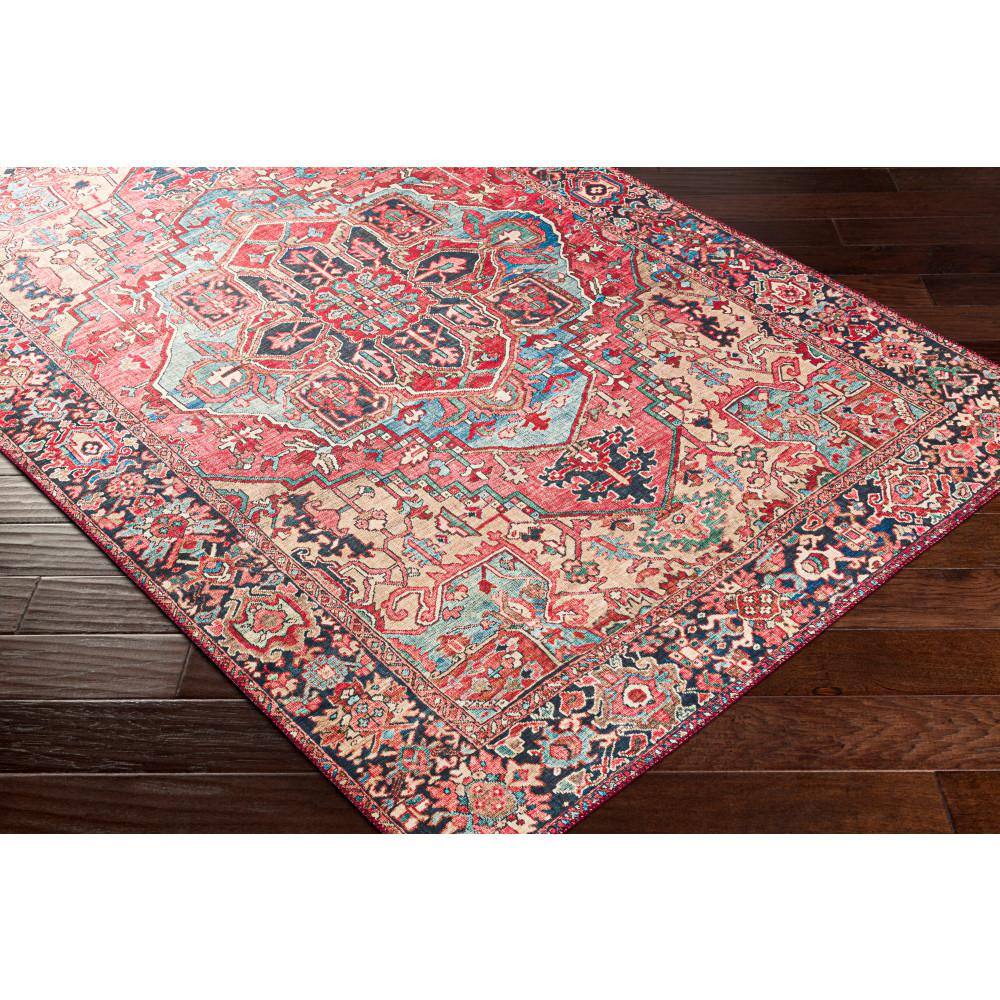Bright Red Square Medallion Synthetic Area Rug