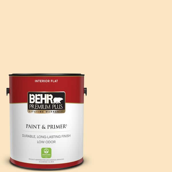 BEHR PREMIUM PLUS 1 gal. #340C-2 Havana Cream Flat Low Odor Interior Paint & Primer