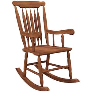 Wood Outdoor Rocking Chair with Backrest Inclination, High Backrest, Deep Contoured Seat, for Balcony, Porch, Natural