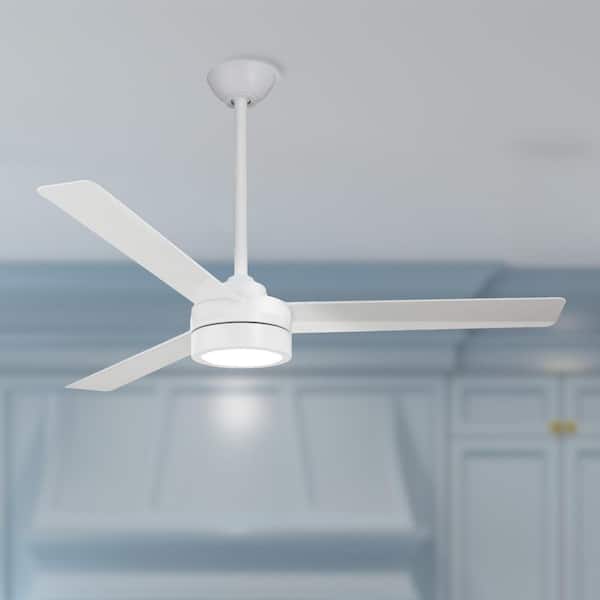 Roto LED 52-in. Indoor Flat White Low Profile Standard Ceiling Fan with Warm White Integrated LED and Remote Control