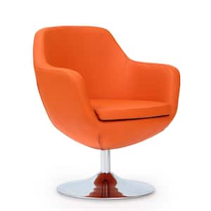 Caisson Orange and Polished Chrome Faux Leather Swivel Accent Chair