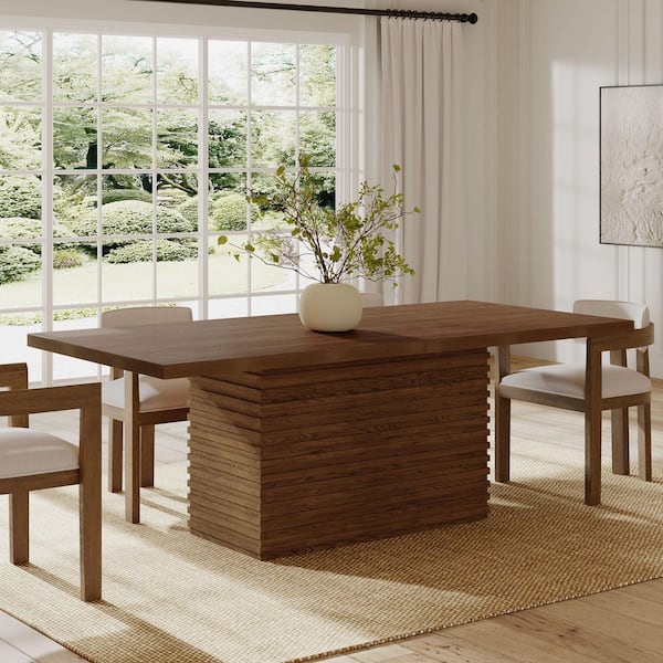 Dexter Walnut Wood 84 in. W Rectangle Pedestal Dining Table Seat-6