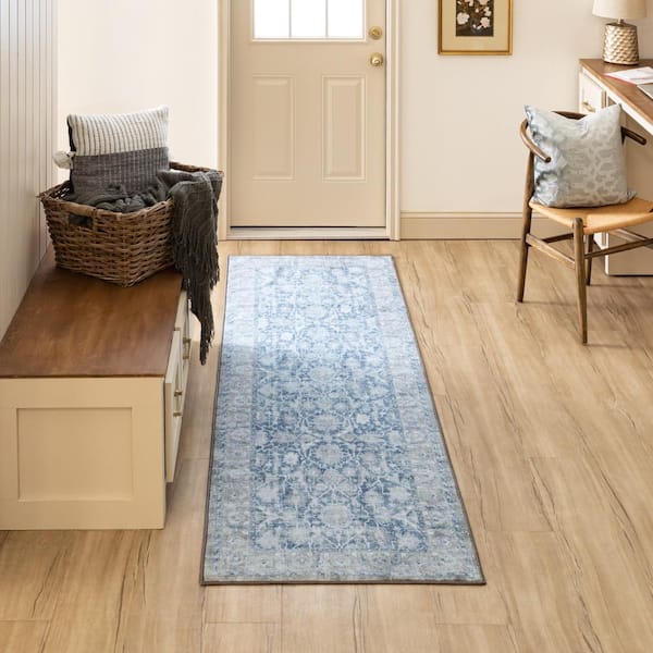 Paloma Blue 2 ft. 7 in. x 7 ft. 10 in. Ornamental Indoor Runner Rug