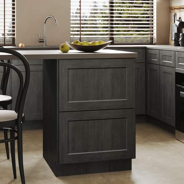 Unbranded 24 in. W x 24 in. D x 34.5 in. H in Shaker Charcoal Plywood Ready to Assemble Kitchen Base Cabinet with 2 Drawers