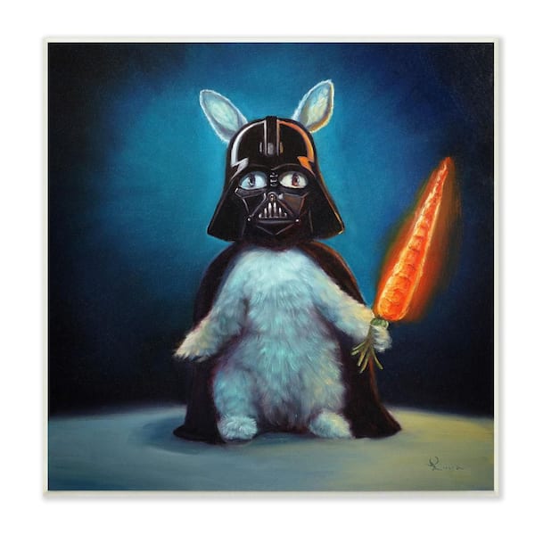 Rabbit Star Wars Neon Carrot Cartoon Pet Portrait by Lucia Heffernan Unframed Animal Art Print 12 in. x 12 in.