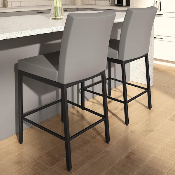 Amisco Perry Plus 30 in. Taupe Grey Faux Leather/Black Metal Bar Stool