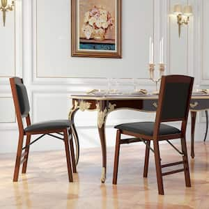 Black and Brown Folding Dining Chairs Foldable Chairs with PVC Padded Seat and High Backrest Set of 2